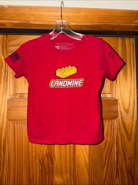 Grunt Style Red Kids' 'Landmine' Graphic Tee with Yellow Brick Logo